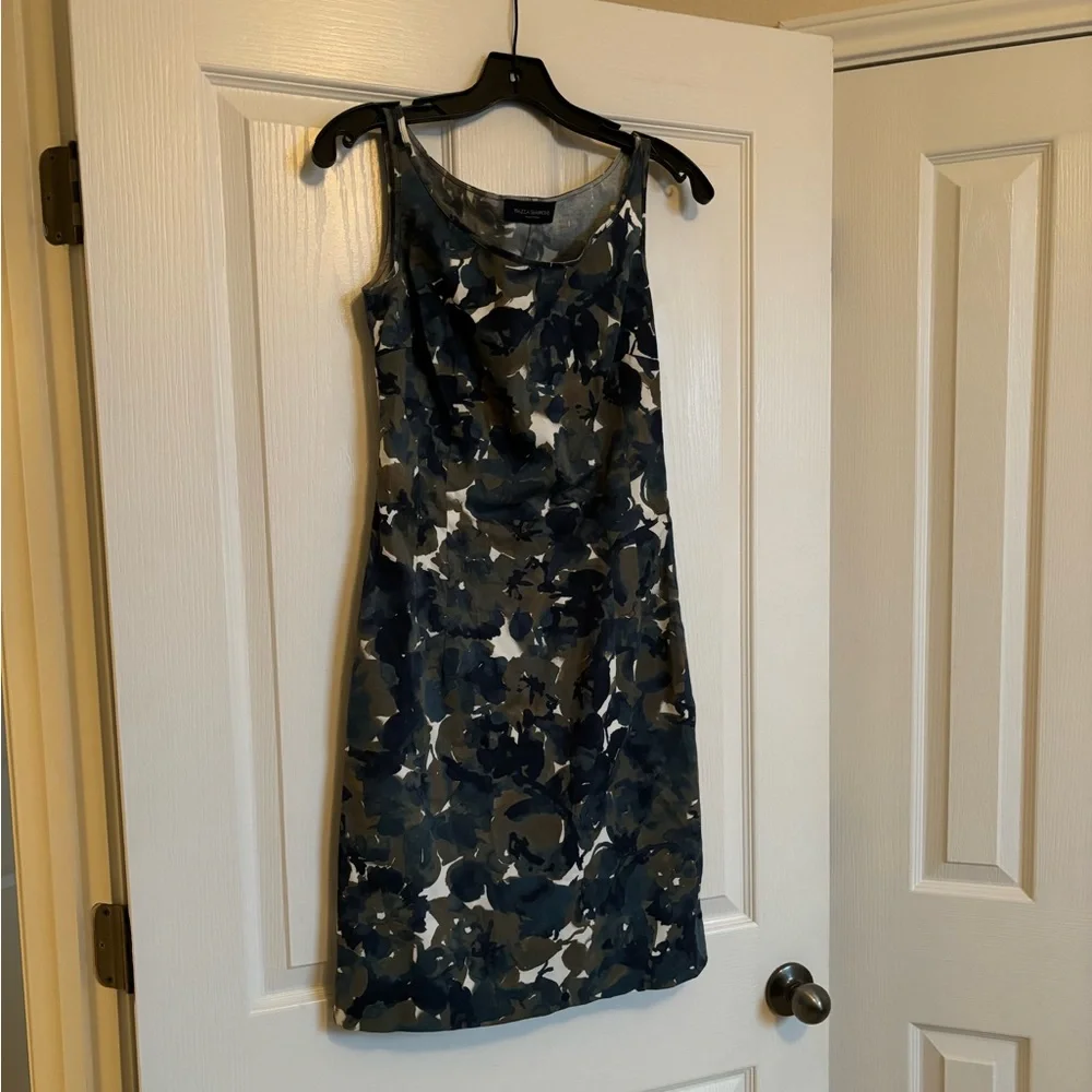 PIAZZA SEMPIONE Sleeveless Navy and Green Floral Leaves Print Dress - Picture 7 of 14